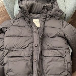 Men's Abercrombie & Fitch Hooded Puffer Jacket - Color: Dark Grey -Size Large